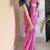 Pink hand block printed mul cotton saree with printed blouse