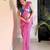 Pink hand block printed mul cotton saree with printed blouse