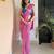 Pink hand block printed mul cotton saree with printed blouse