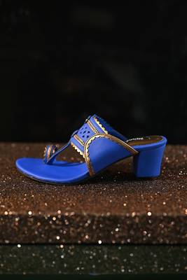 Matt royal blue kolhapuri with antique gold detailings 1