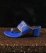 Matt royal blue kolhapuri with antique gold detailings