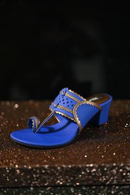 Matt royal blue kolhapuri with antique gold detailings 2