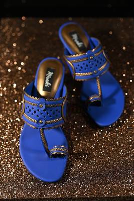 Matt royal blue kolhapuri with antique gold detailings 3