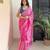 Pink hand block printed mul cotton saree with printed blouse
