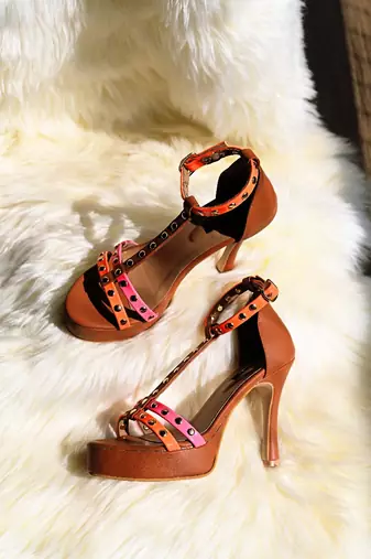 Neon & tan heels with studs