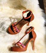 Neon & tan heels with studs