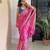 Pink hand block printed mul cotton saree with printed blouse