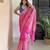 Pink hand block printed mul cotton saree with printed blouse