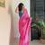 Pink hand block printed mul cotton saree with printed blouse