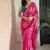 Pink hand block printed mul cotton saree with printed blouse