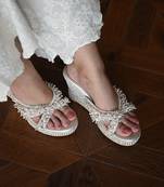 White handwork  wedges with beads and pearls