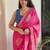 Pink hand block printed mul cotton saree with printed blouse