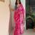 Pink hand block printed mul cotton saree with printed blouse