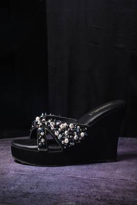 Black  handwork  wedges with beads and pearls 1