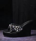 Black  handwork  wedges with beads and pearls