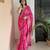 Pink hand block printed mul cotton saree with printed blouse