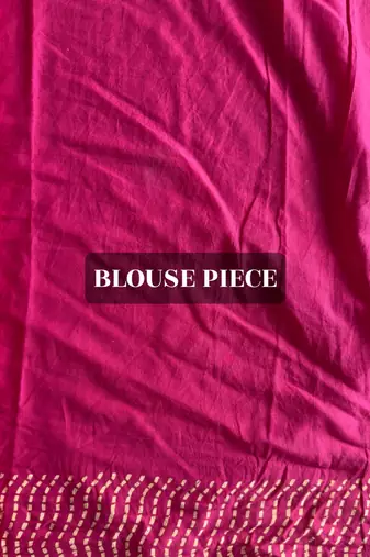 Pink hand block printed mul cotton saree with printed blouse