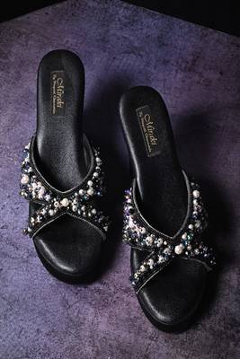 Black  handwork  wedges with beads and pearls 2