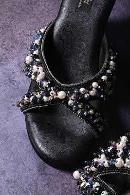 Black  handwork  wedges with beads and pearls 4