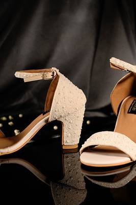 White pearl handwork block heels 1
