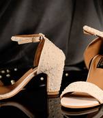 White pearl handwork block heels