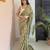 Green hand block printed mul cotton saree with printed blouse