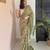 Green hand block printed mul cotton saree with printed blouse