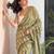 Green hand block printed mul cotton saree with printed blouse