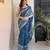 Blue hand block printed mul cotton saree with printed blouse