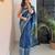 Blue hand block printed mul cotton saree with printed blouse