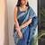 Blue hand block printed mul cotton saree with printed blouse