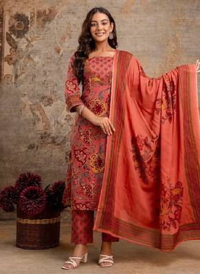 maroon floral cotton kurti 2