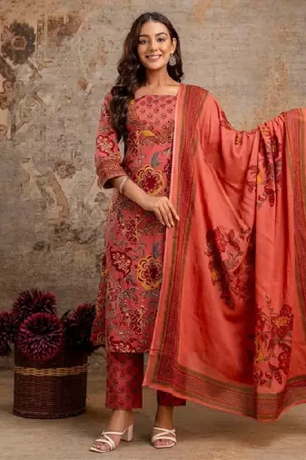 maroon floral cotton kurti