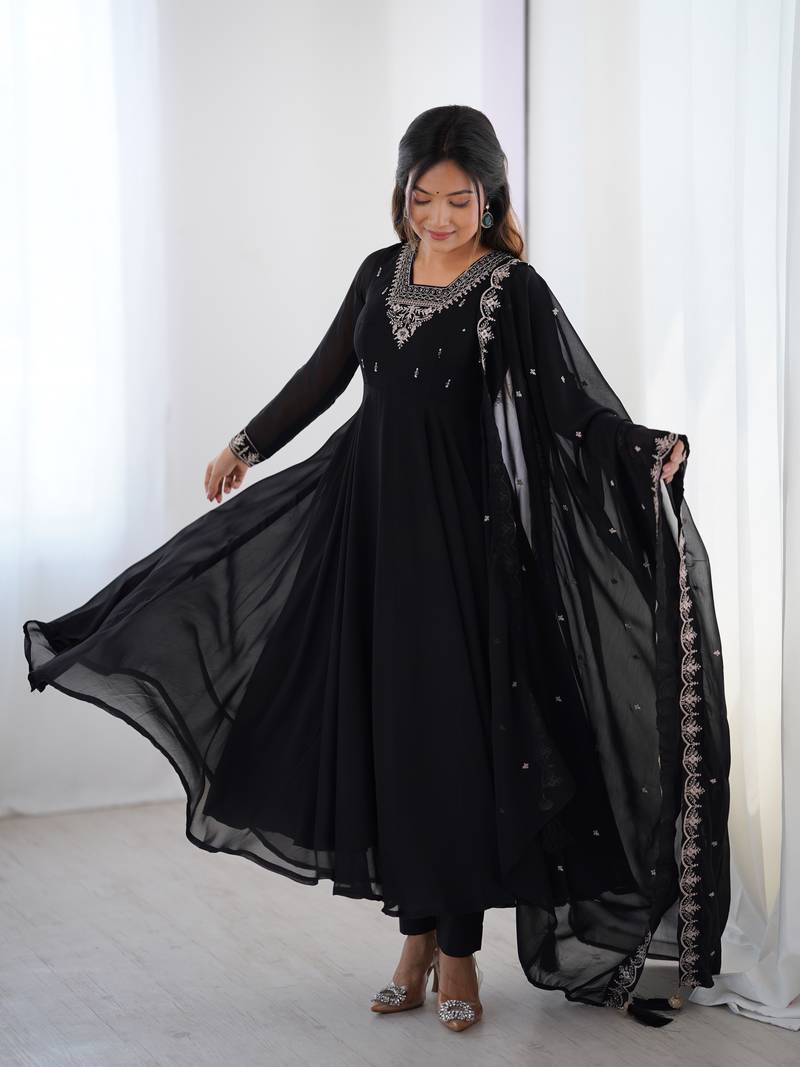 Black Flowy Kurti Set with Dupatta