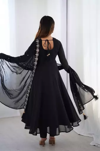 Black Flowy Kurti Set with Dupatta