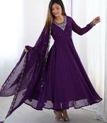Purple Georgette Embroidered Kurta set