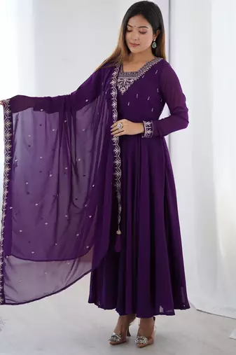 Purple Georgette Embroidered Kurta set