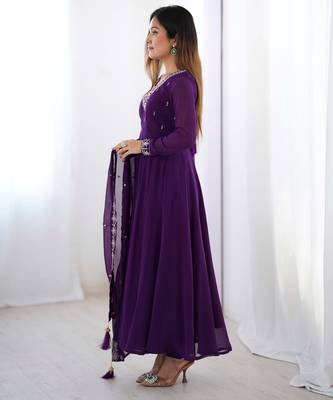 Purple Georgette Embroidered Kurta set 4