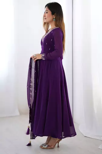 Purple Georgette Embroidered Kurta set