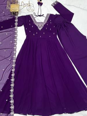 Purple Georgette Embroidered Kurta set 7