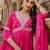Pink embroidery chanderi silk aaliya cut kurta set with organza dupatta for women