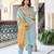 Light blue floral embroidery chanderi straight kurta pant set with printed bandhani dupatta
