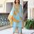 Light blue floral embroidery chanderi straight kurta pant set with printed bandhani dupatta