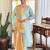 Light blue floral embroidery chanderi straight kurta pant set with printed bandhani dupatta