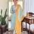Light blue floral embroidery chanderi straight kurta pant set with printed bandhani dupatta