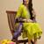 Lime sequence embroidery chinon round neck kurta set for women with printed organza dupatta