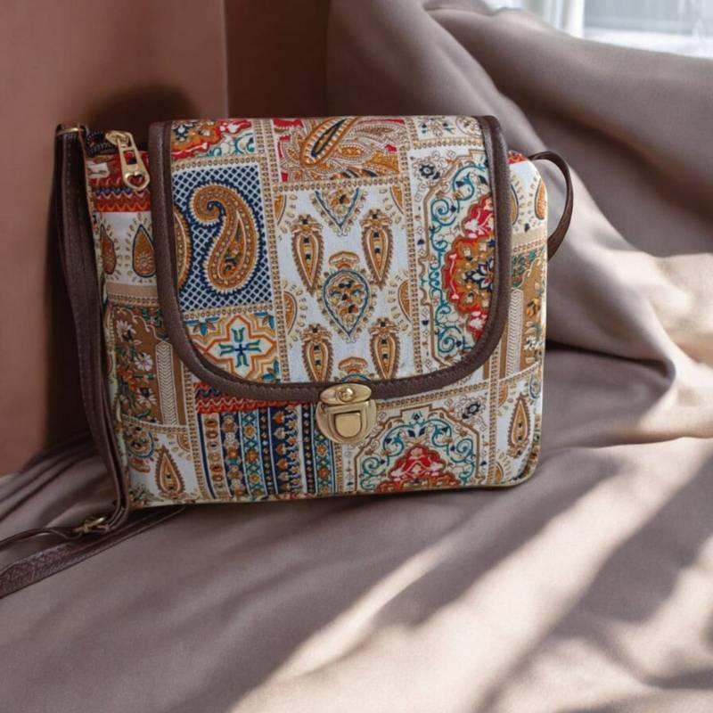 Boho Ethnic Print Sling Bag for Women – Stylish Crossbody Handbag with Lock | Royal Collection of India