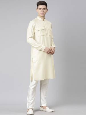 Cream pathani kurta pajama 3