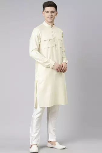 Cream pathani kurta pajama