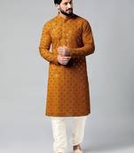 Mustard mirror embroidery kurta pajama